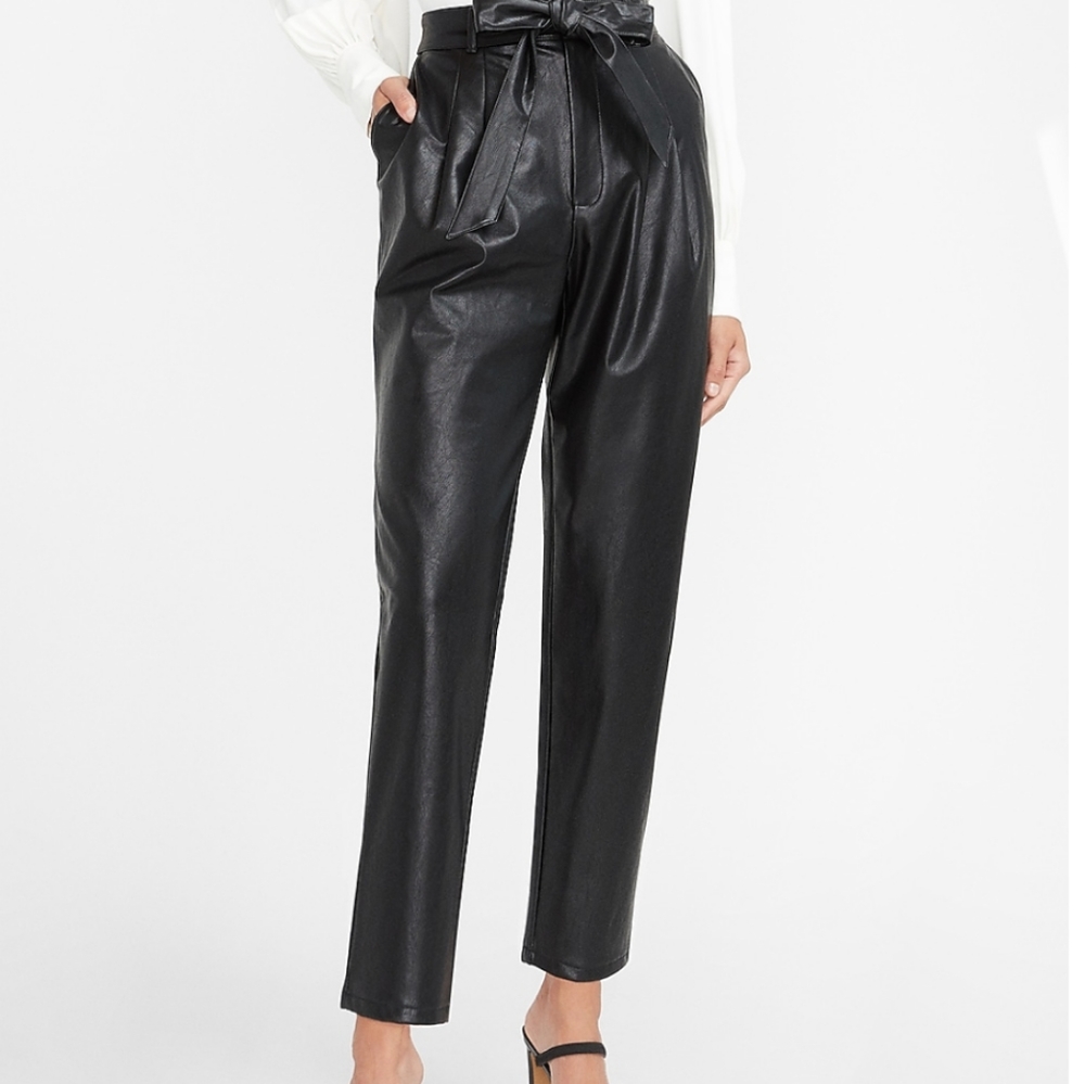 Express Super High Waisted Faux Leather Belted Ankle Pant
